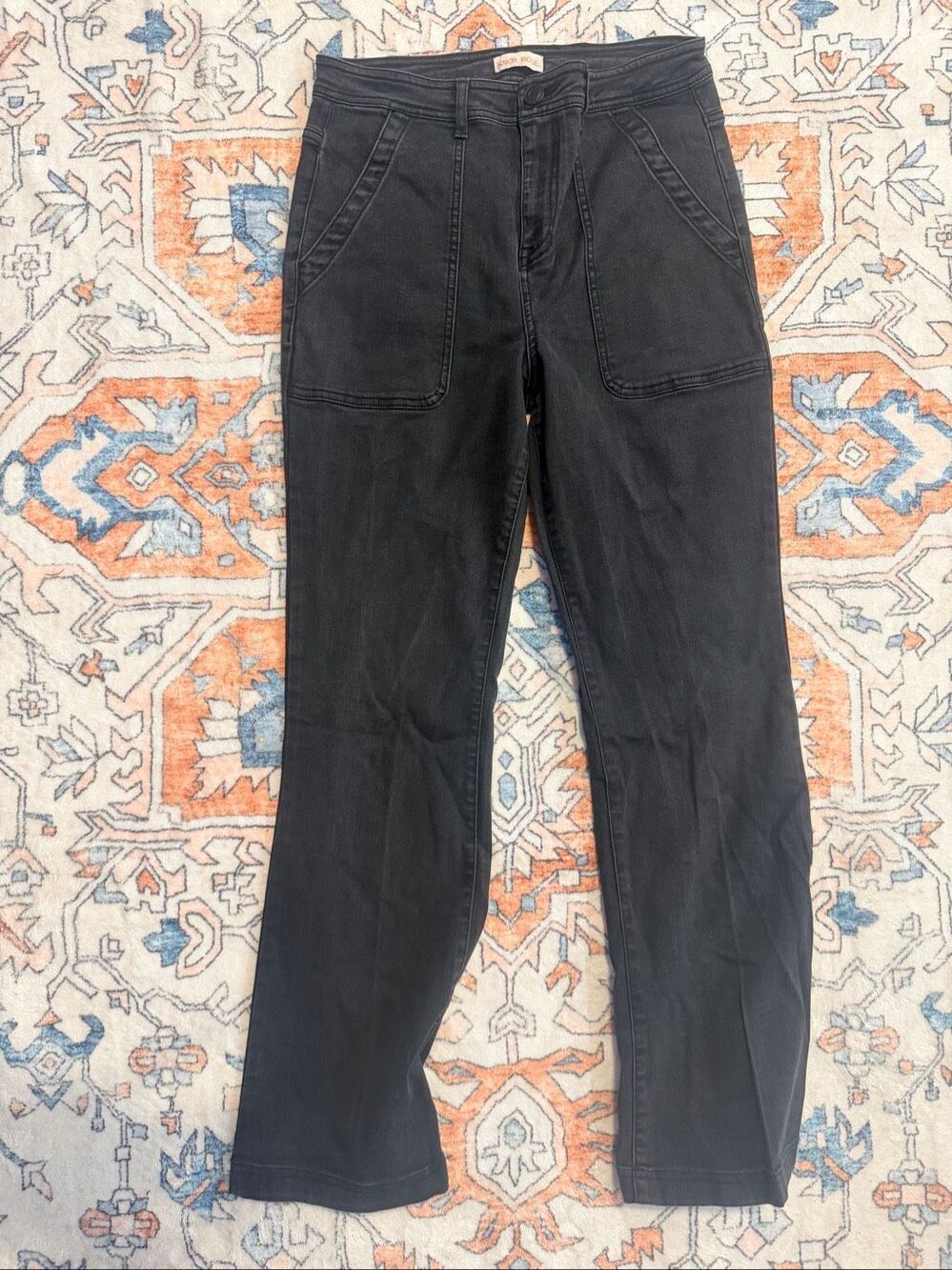 Knox Rose High Rise Utility Patch Pocket Pants Jeans Charcoal Black Size 8
